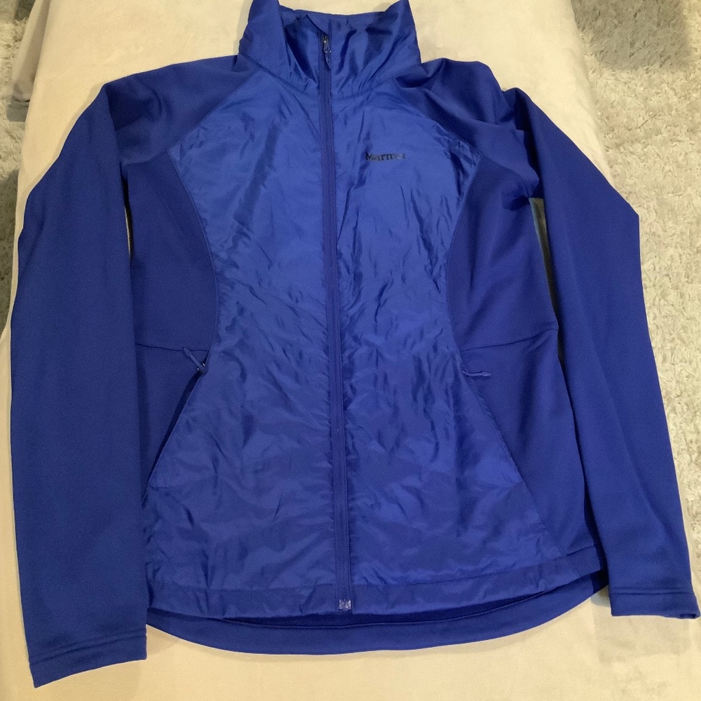 Marmot Blue L Jacket Alpine Adventure Travel Cottagecore Scandi Girl Hike Travel